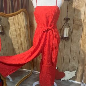 J. Crew Vibrant Red Jumpsuit with Belted Waist